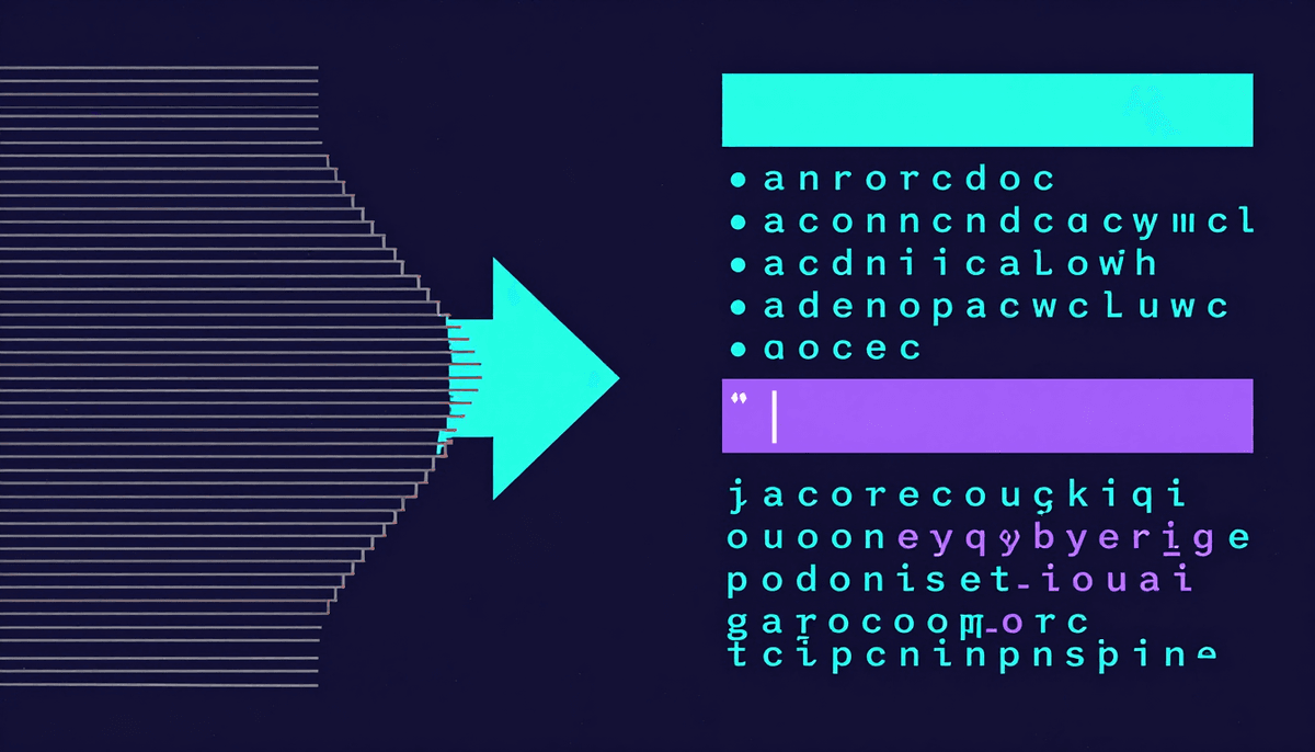 Jumbled text reorganised into distinct blocks